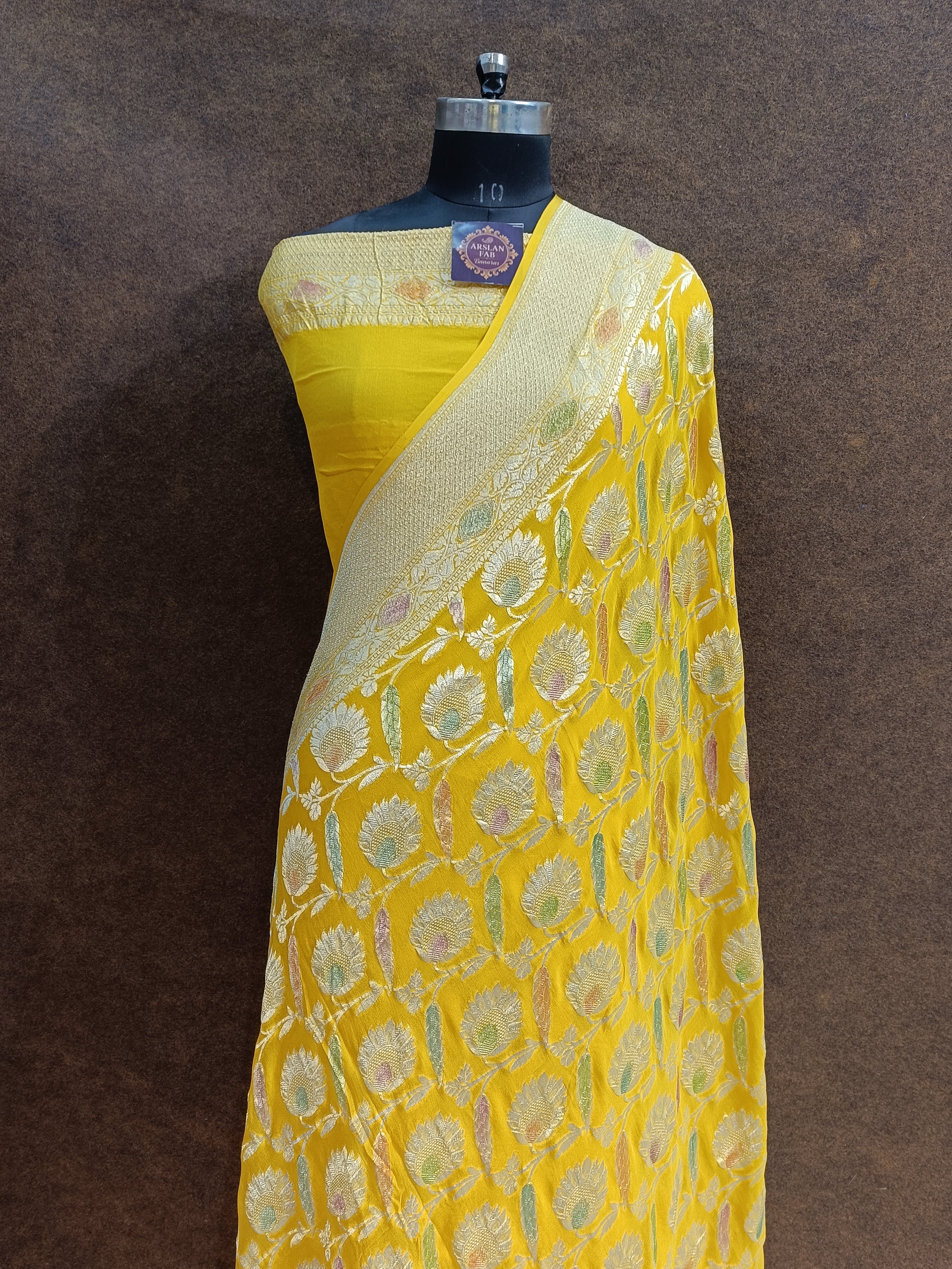 Banarasi Pure Khaddi Georjetta Meenakari Yelloa Saree