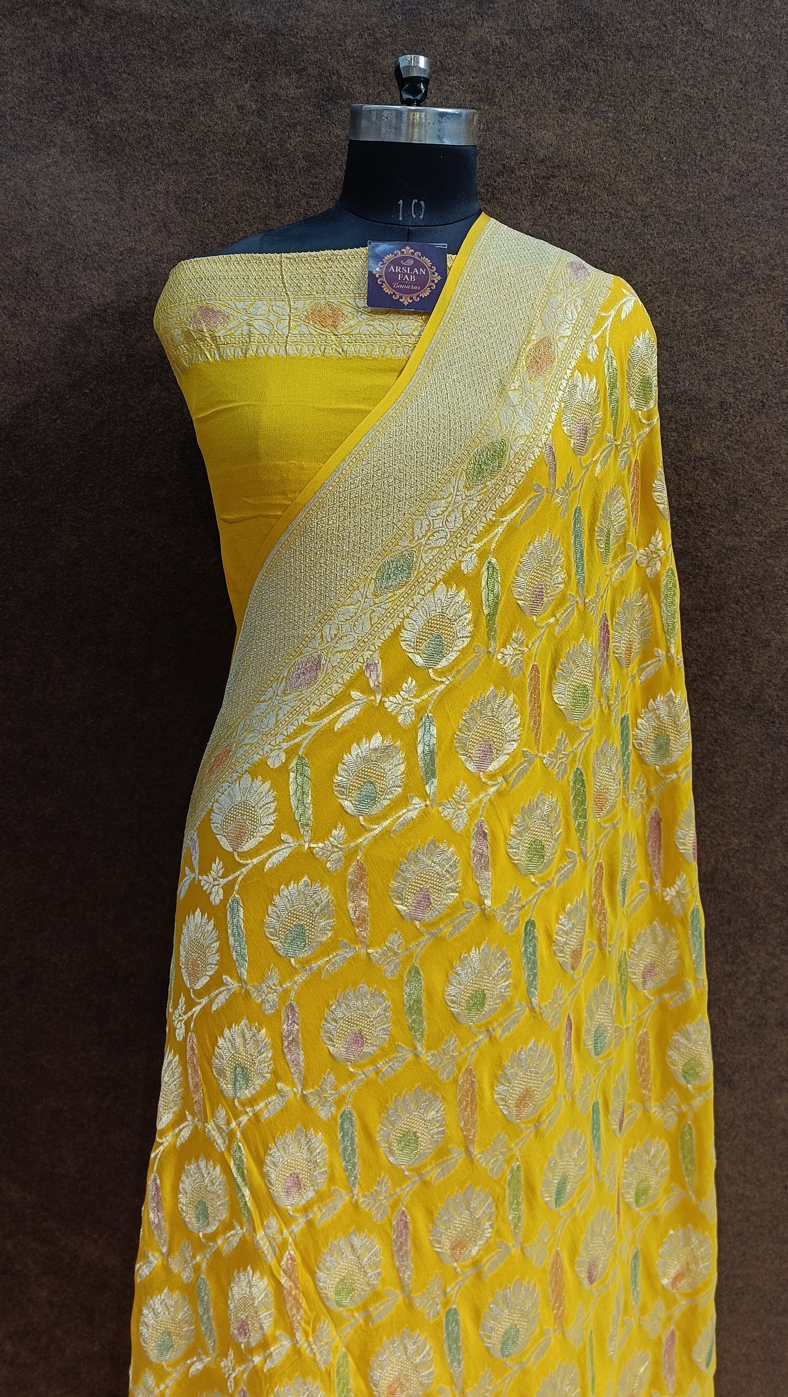 Banarasi Pure Khaddi Georjetta Meenakari Yelloa Saree