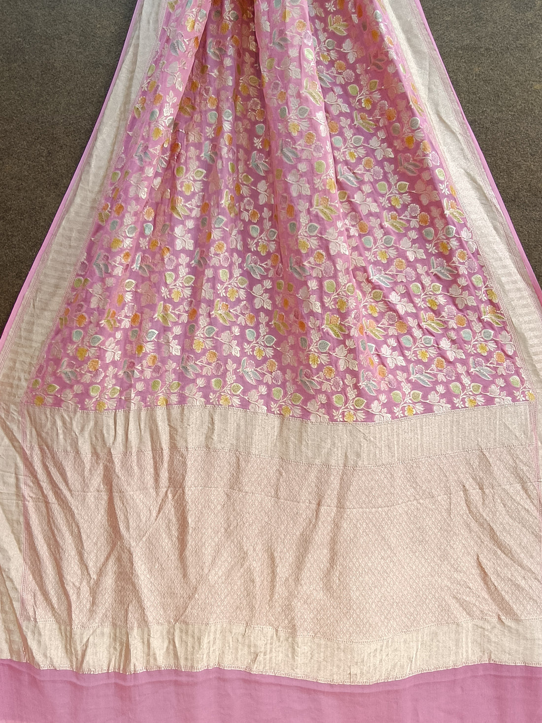 Banarasi Pure Khaddi Georjette Meenakari Pink Saree