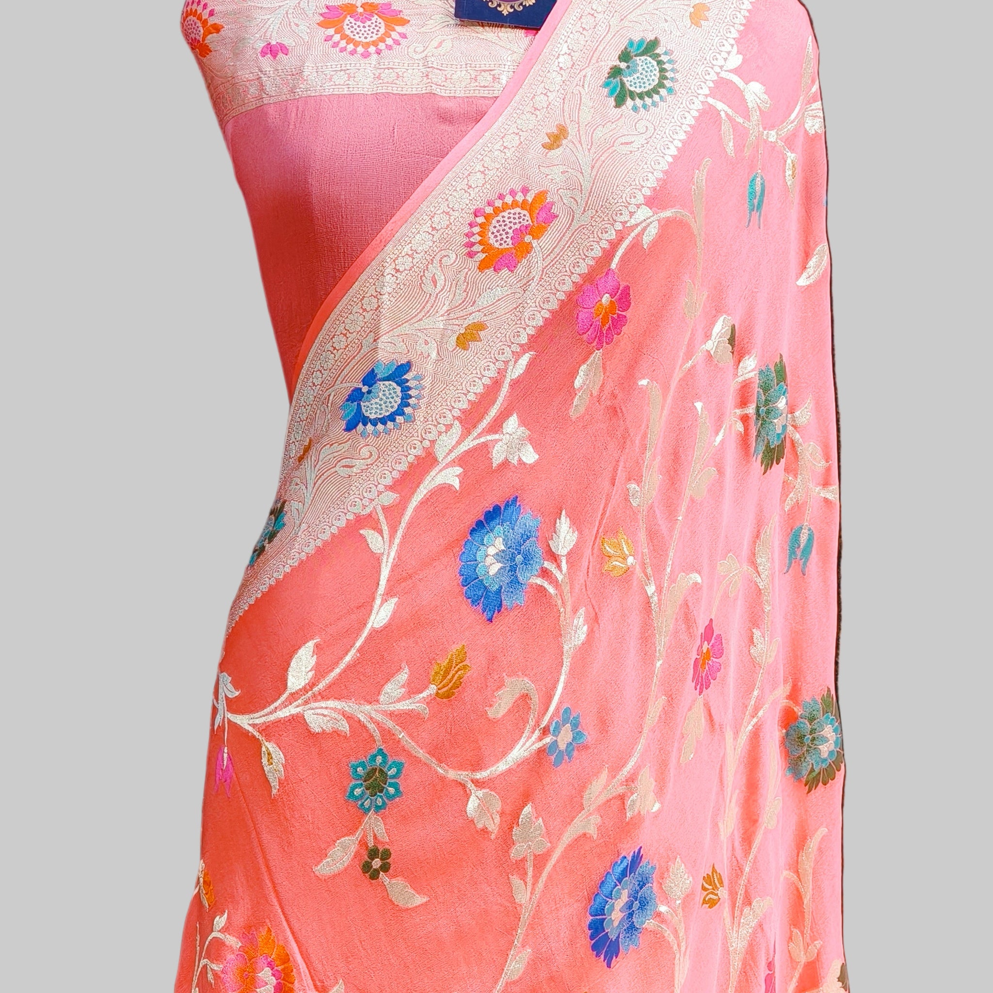 Banarasi Pure Khddi Georjette Meenakari Saree