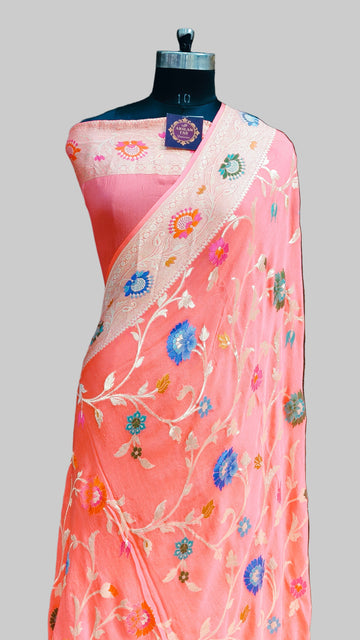 Banarasi Pure Khddi Georjette Meenakari Saree