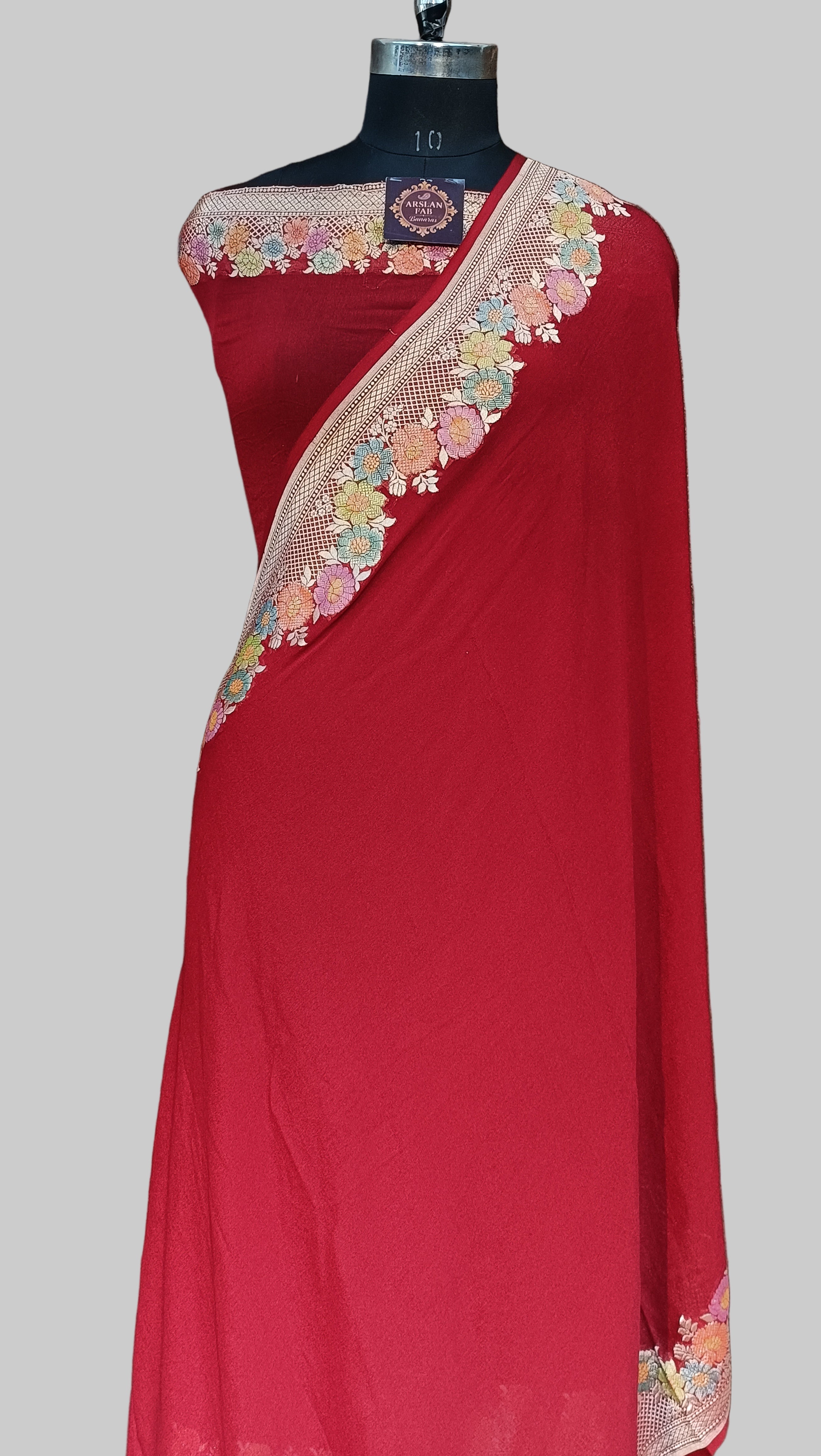 Maroon Khaddi Georjette Chiffon Pallu Border Meena Saree