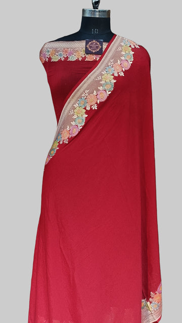 Maroon Khaddi Georjette Chiffon Pallu Border Meena Saree