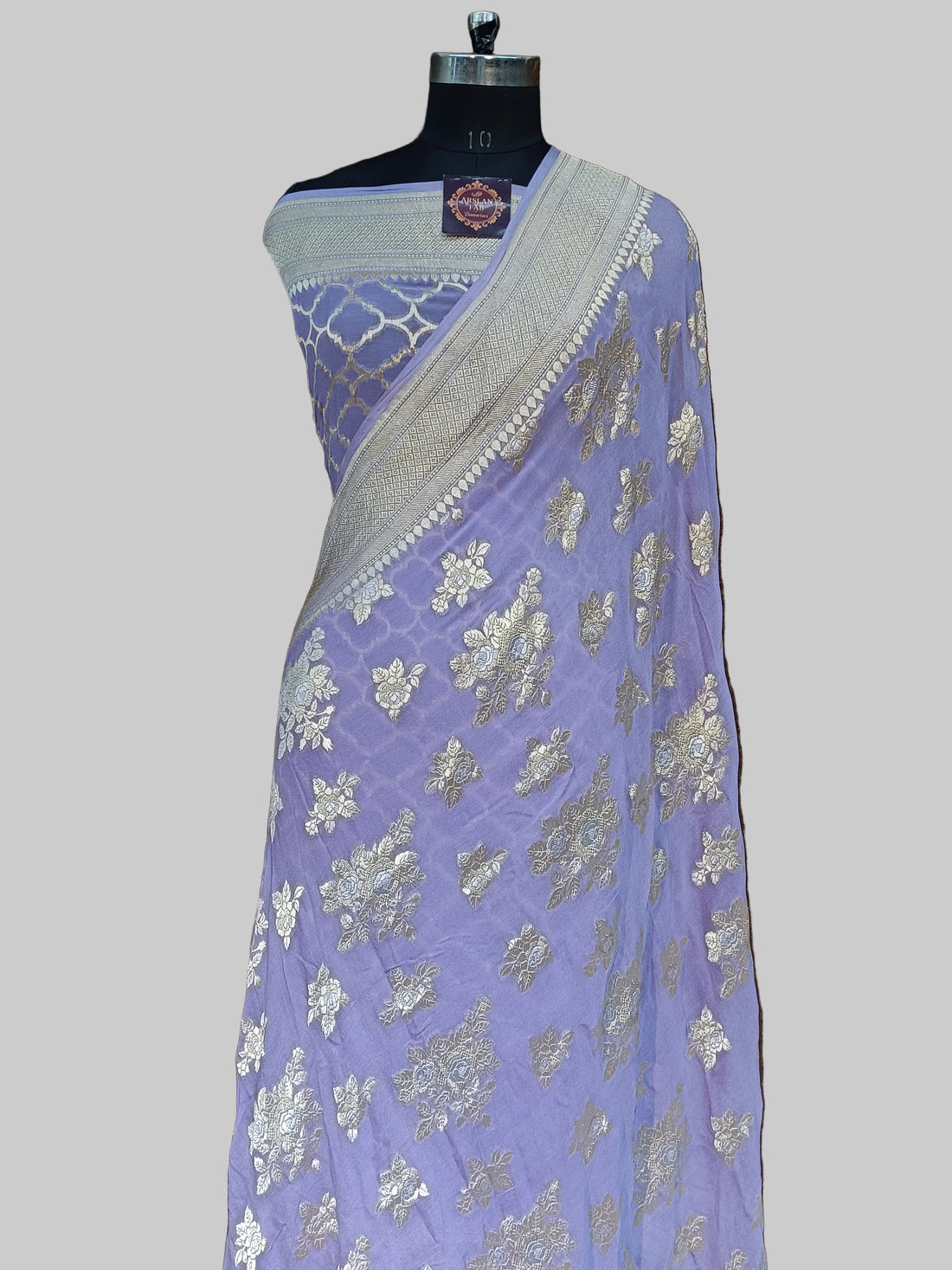 Pure Khddi Geogette Banarasi Silver Meena Saree