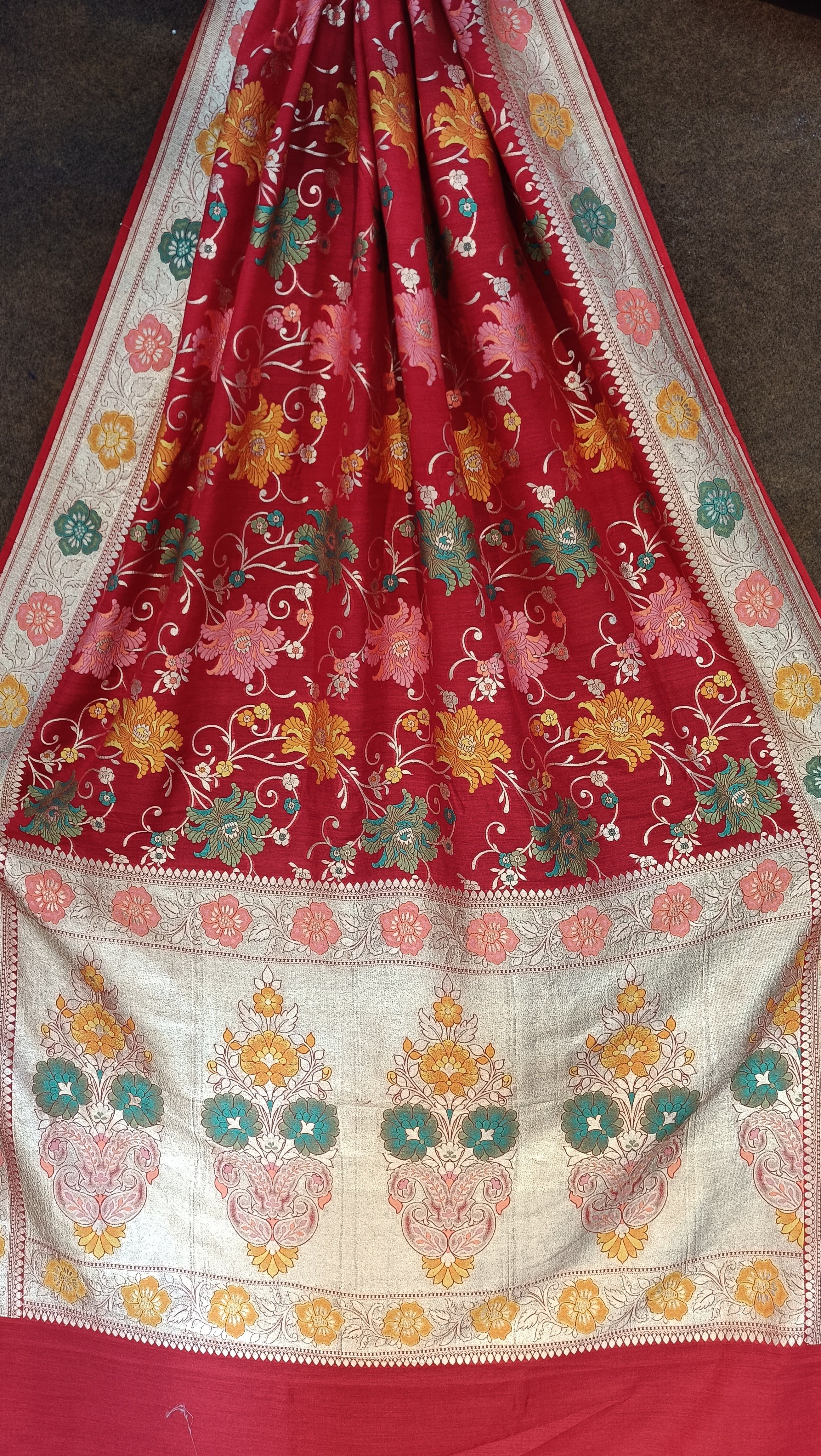 Red Banarasi Tilfi Pure Moonga Silk Saree