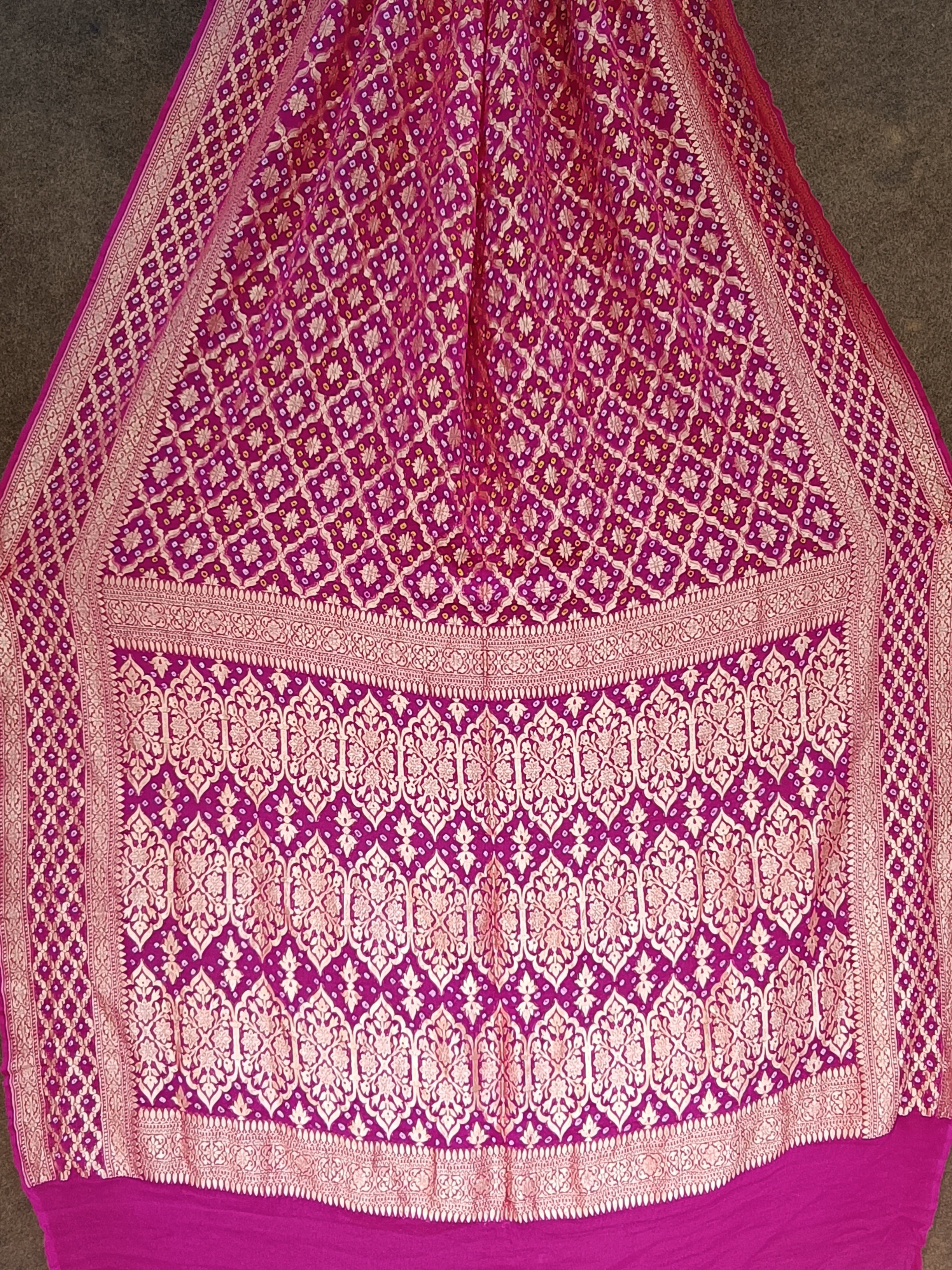 Pure Khaddi Georjette Bandhej Banarasi Saree
