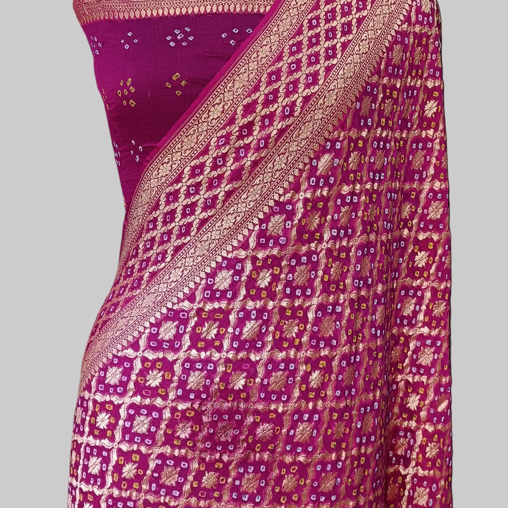 Pure Khaddi Georjette Bandhej Banarasi Saree