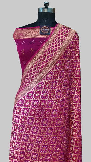 Pure Khaddi Georjette Bandhej Banarasi Saree