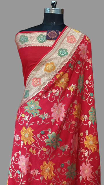 Red Banarasi Tilfi Pure Moonga Silk Saree