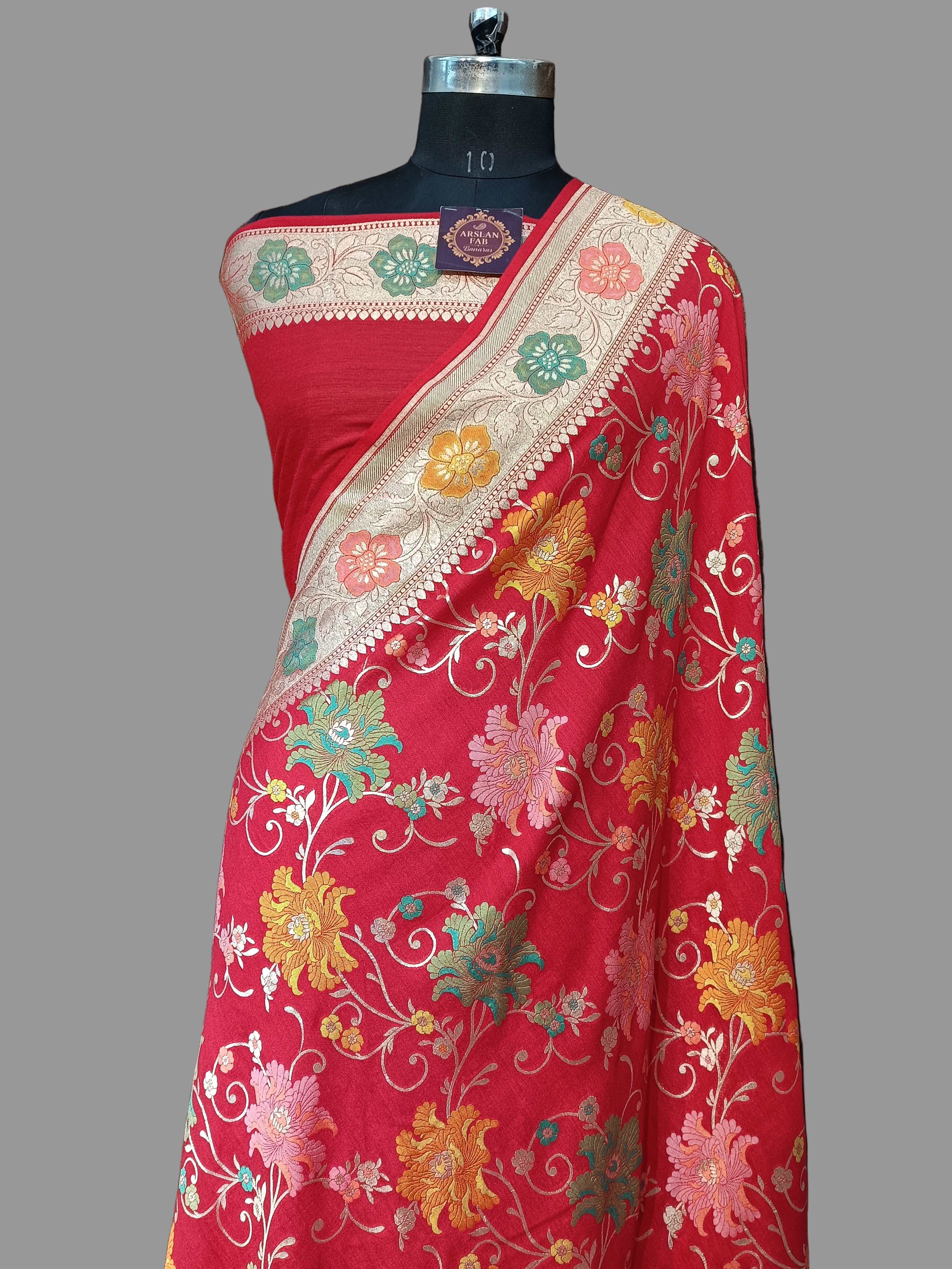 Red Banarasi Tilfi Pure Moonga Silk Saree