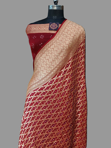 Pure Khddi Georgette  Bandhej Banarasi Saree