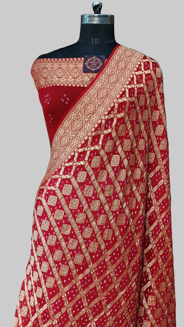 Pure Khddi Georgette Bandhej Banarasi Saree