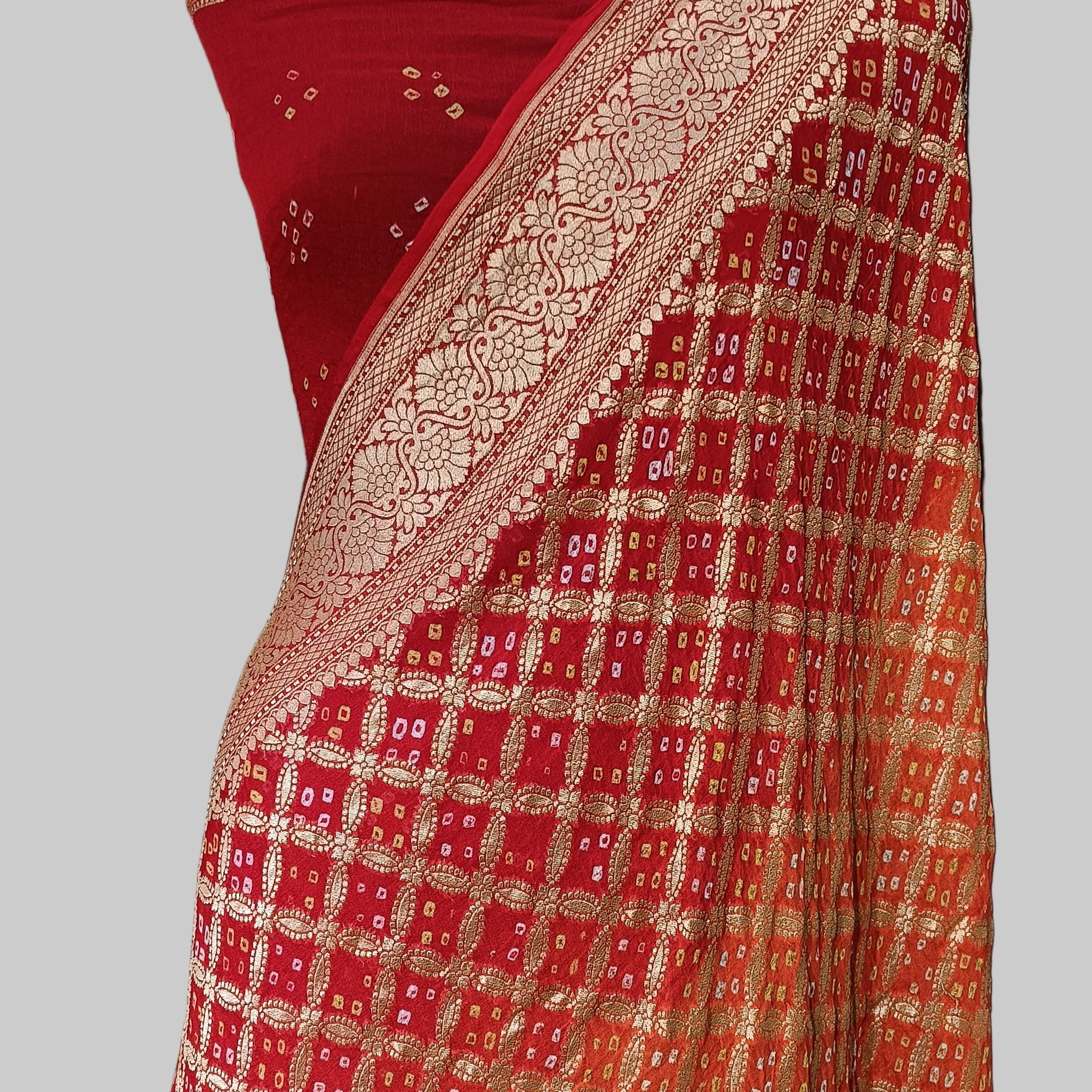 Pure khddi Georgette Bandhej Banarasi Saree
