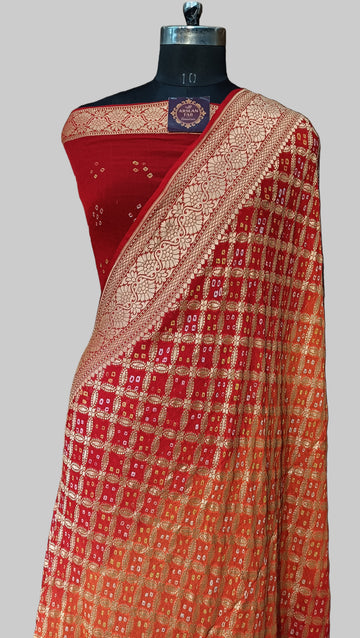 Pure khddi Georgette Bandhej Banarasi Saree