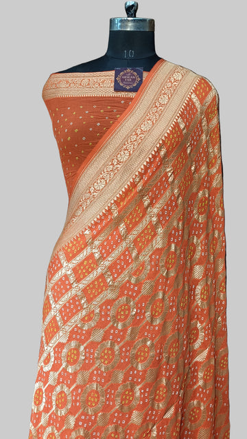 Pure Khddi Georgette Bandhej Banarasi Saree