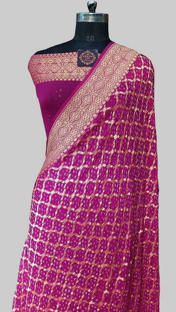 Pure Khddi Georgette Bandhej Banarasi Saree
