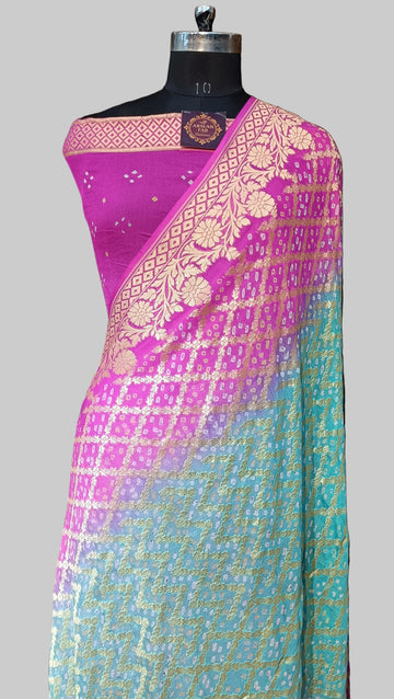 Pure Khddi Georgette Bandhej Banarasi Saree