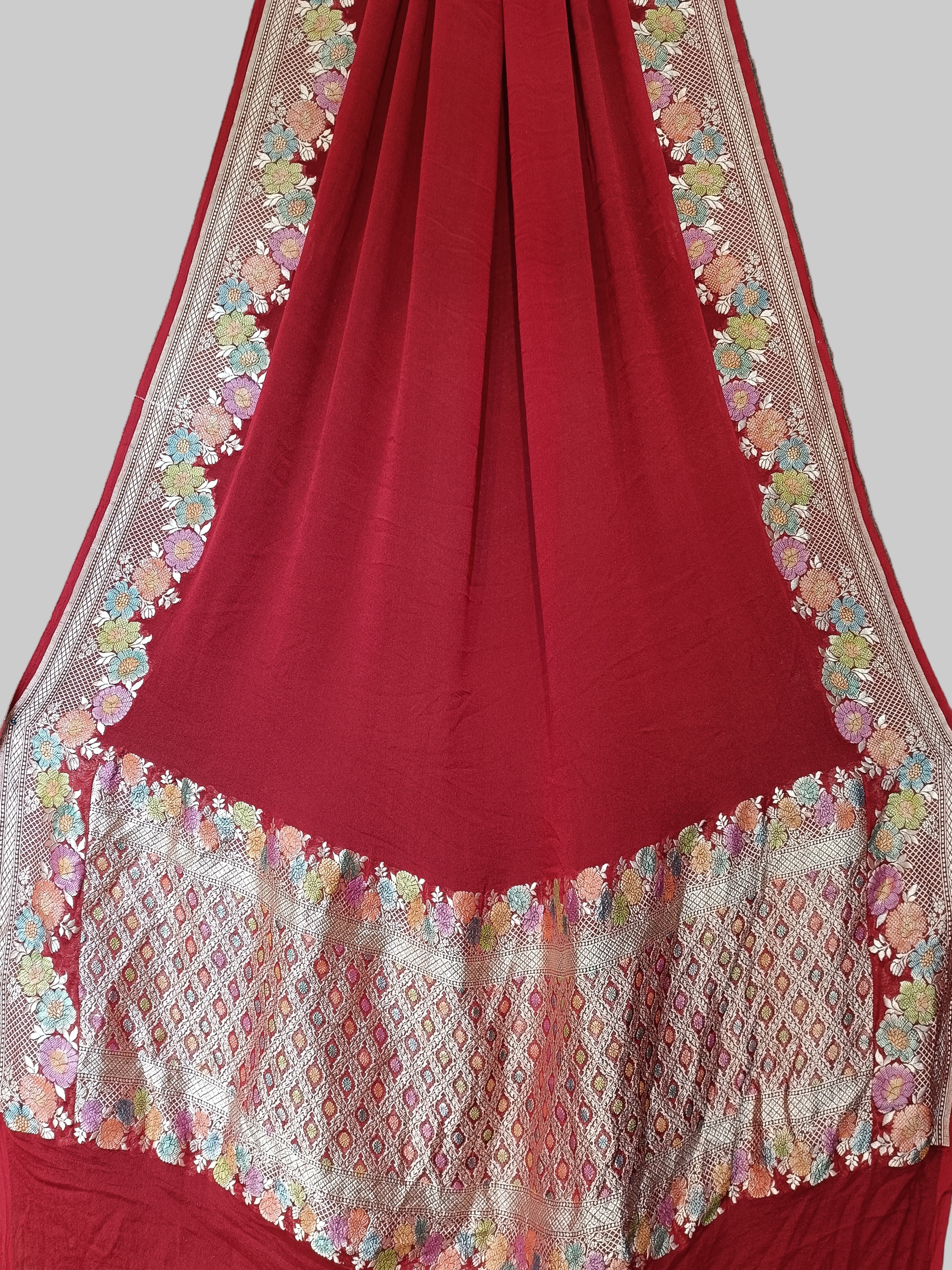 Maroon Khaddi Georjette Chiffon Pallu Border Meena Saree