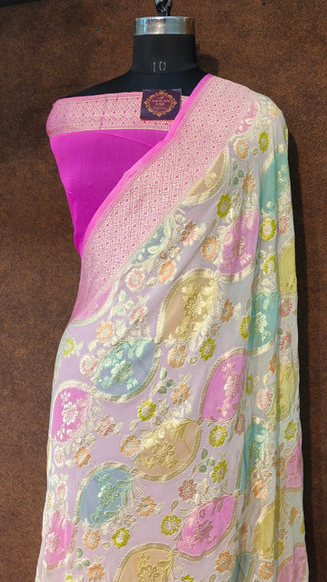 Banarasi Pure Khddi Georjette Rangkart Saree