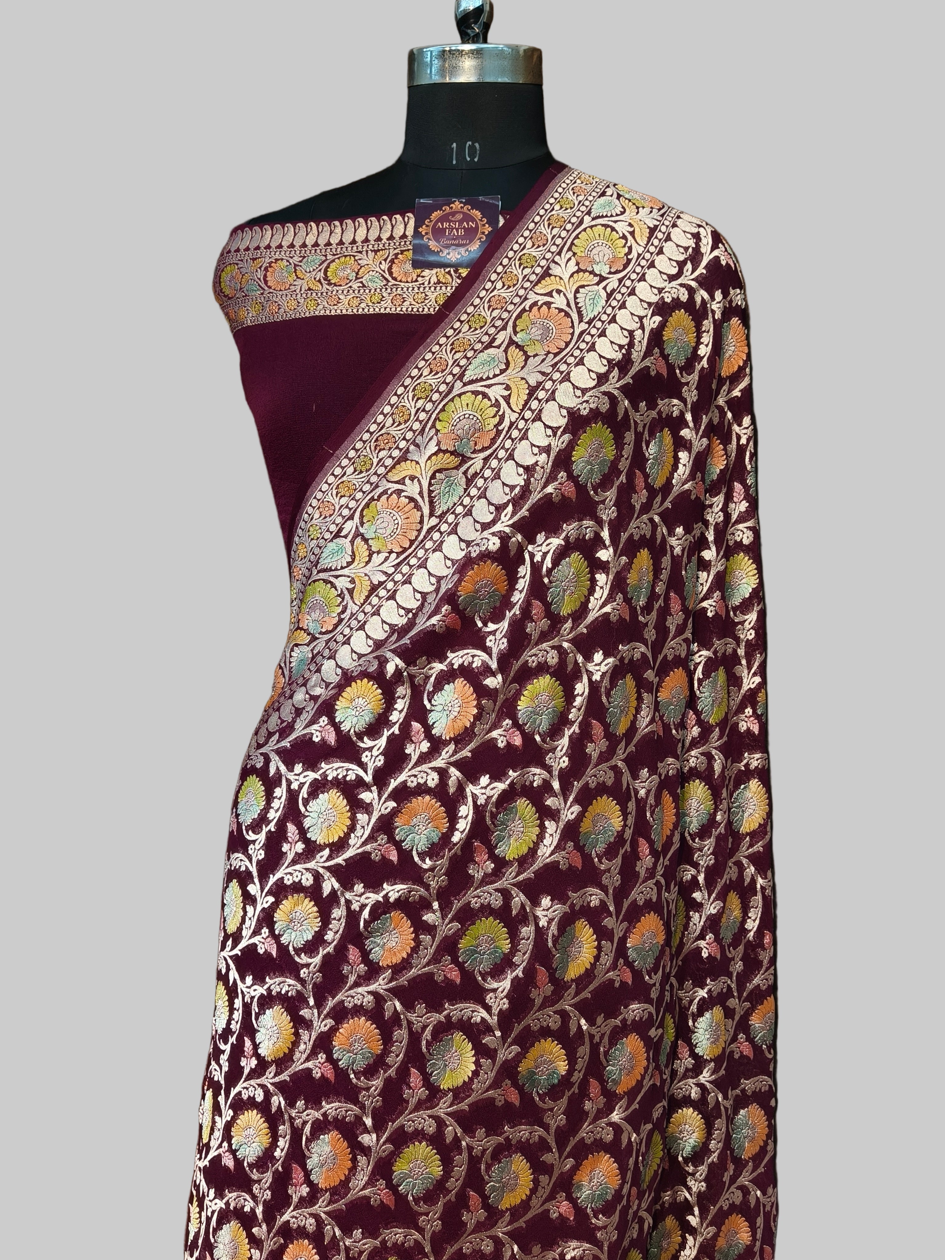 Banarasi Pure Khddi Georjette Meenakari Saree