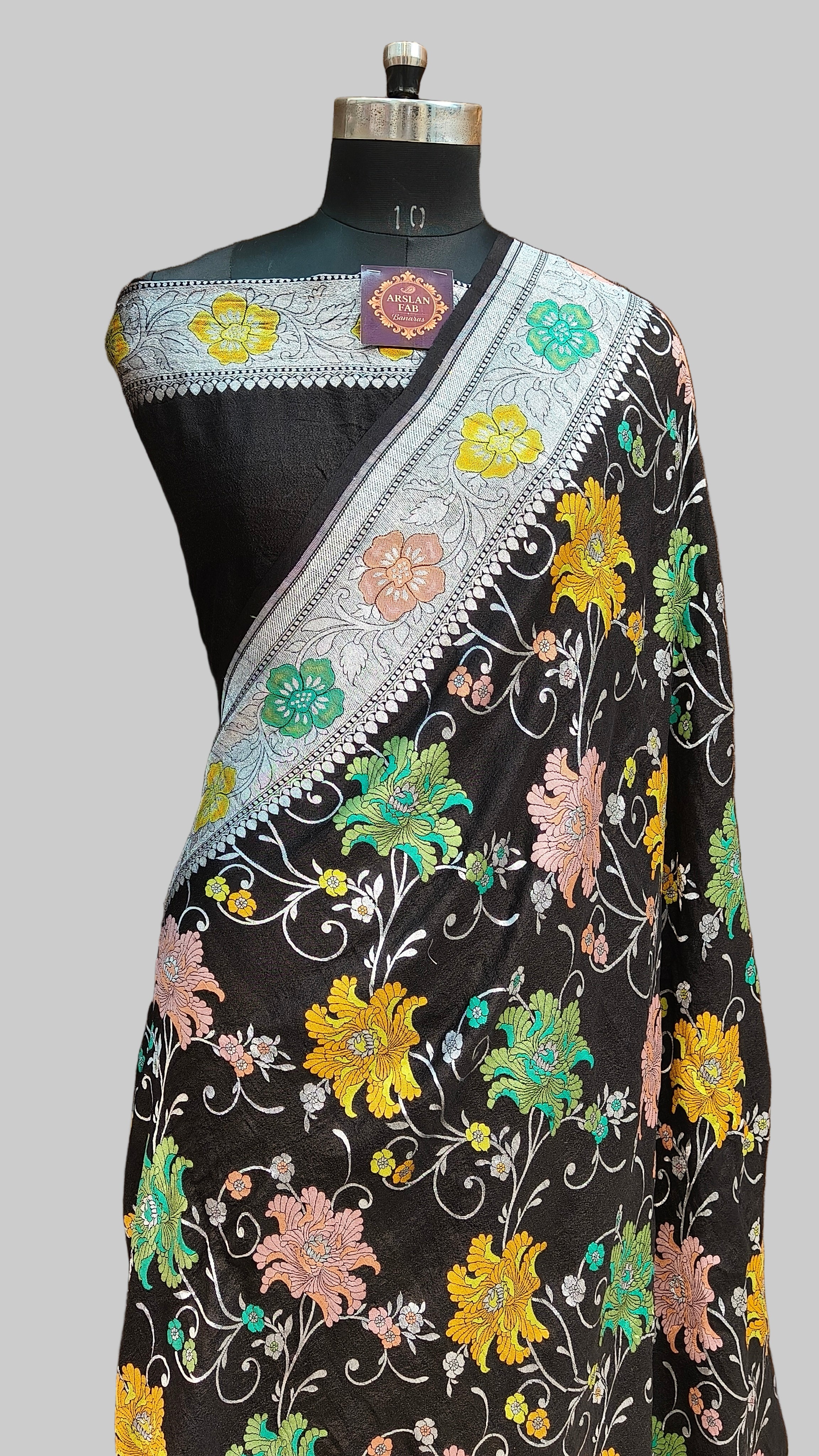 Pure Tussar Silk Tilfi Black Saree