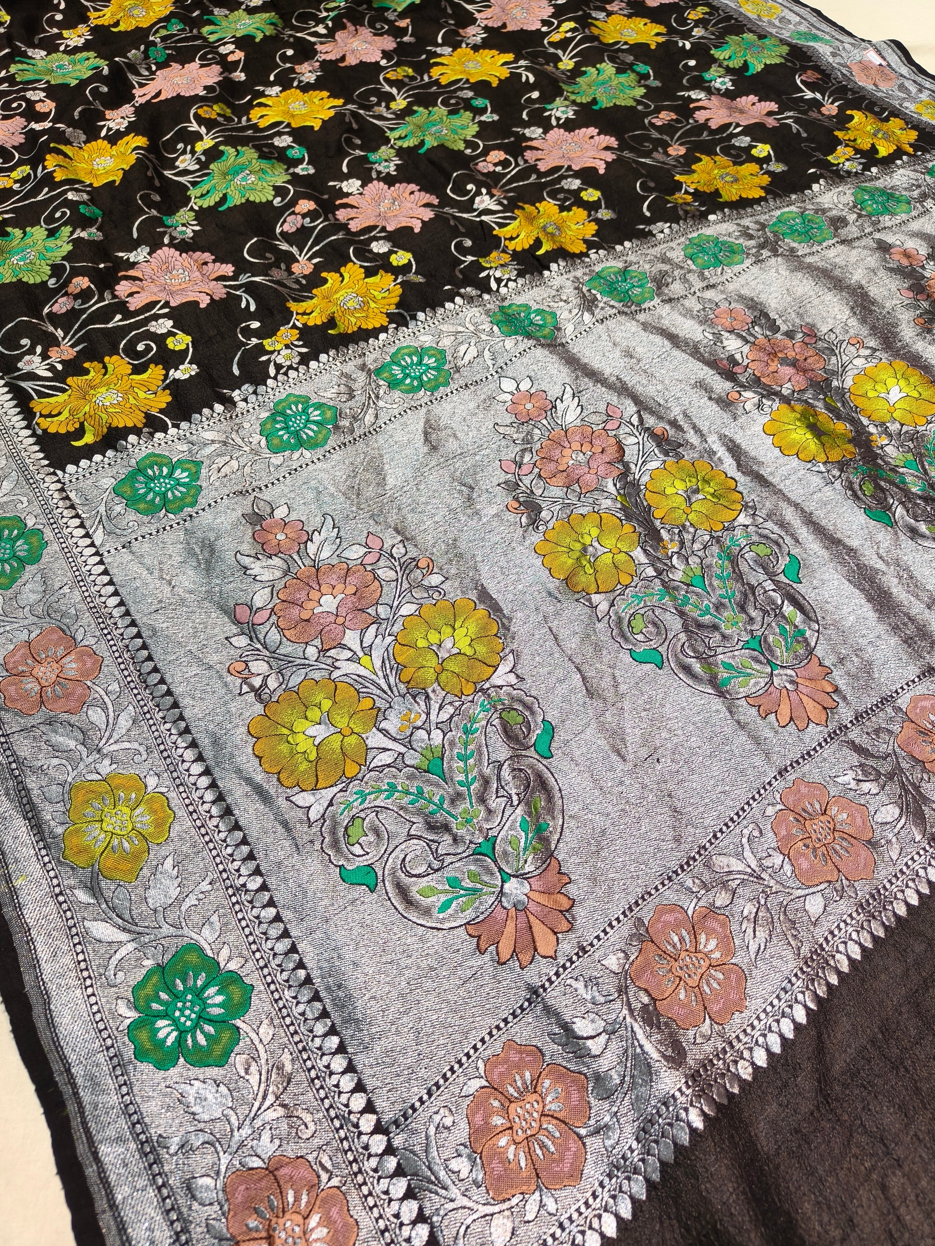 Pure Tussar Silk Tilfi Black Saree