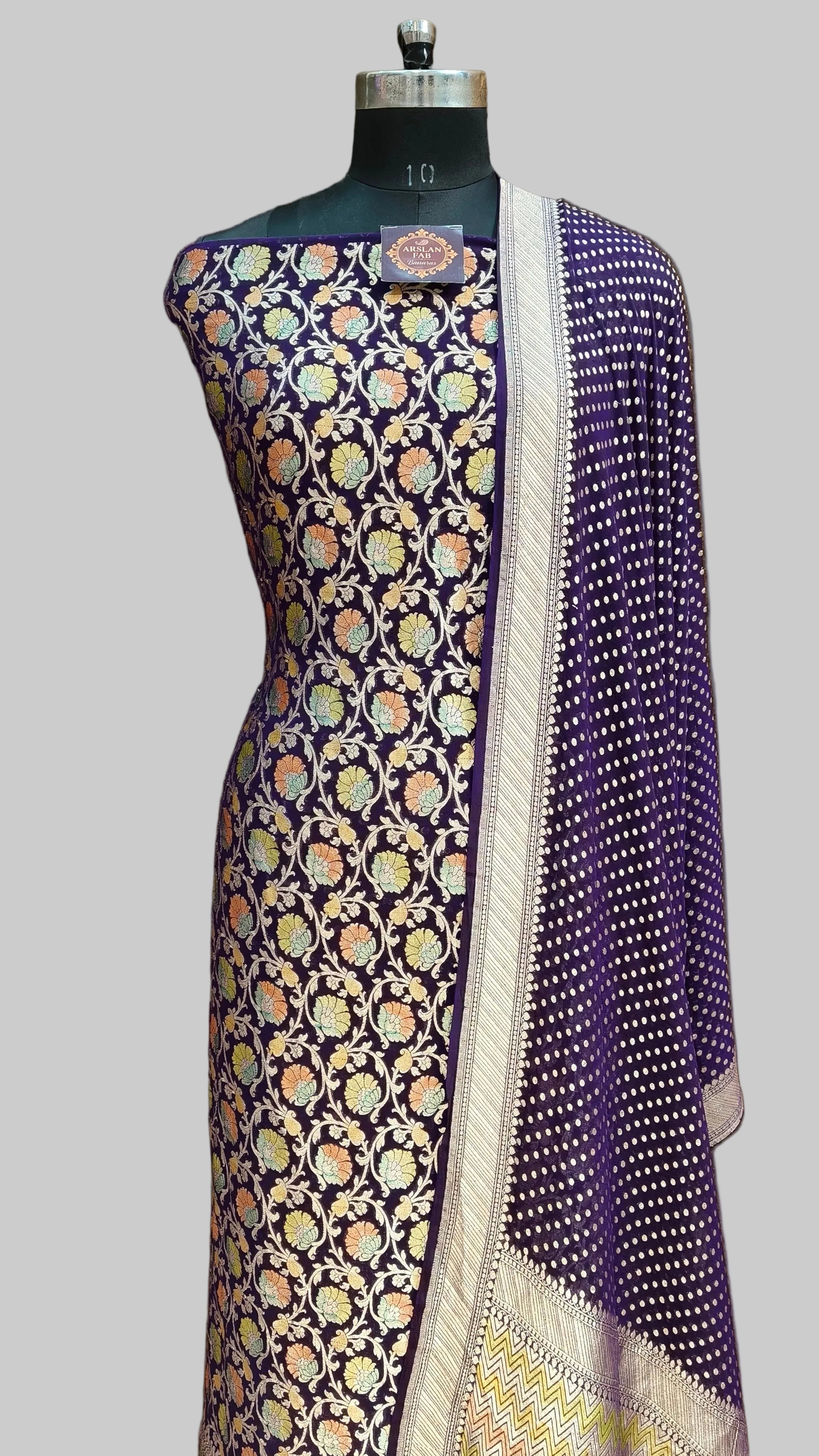 Banarasi Pure Khaddi Georjete Multi Meena Suit