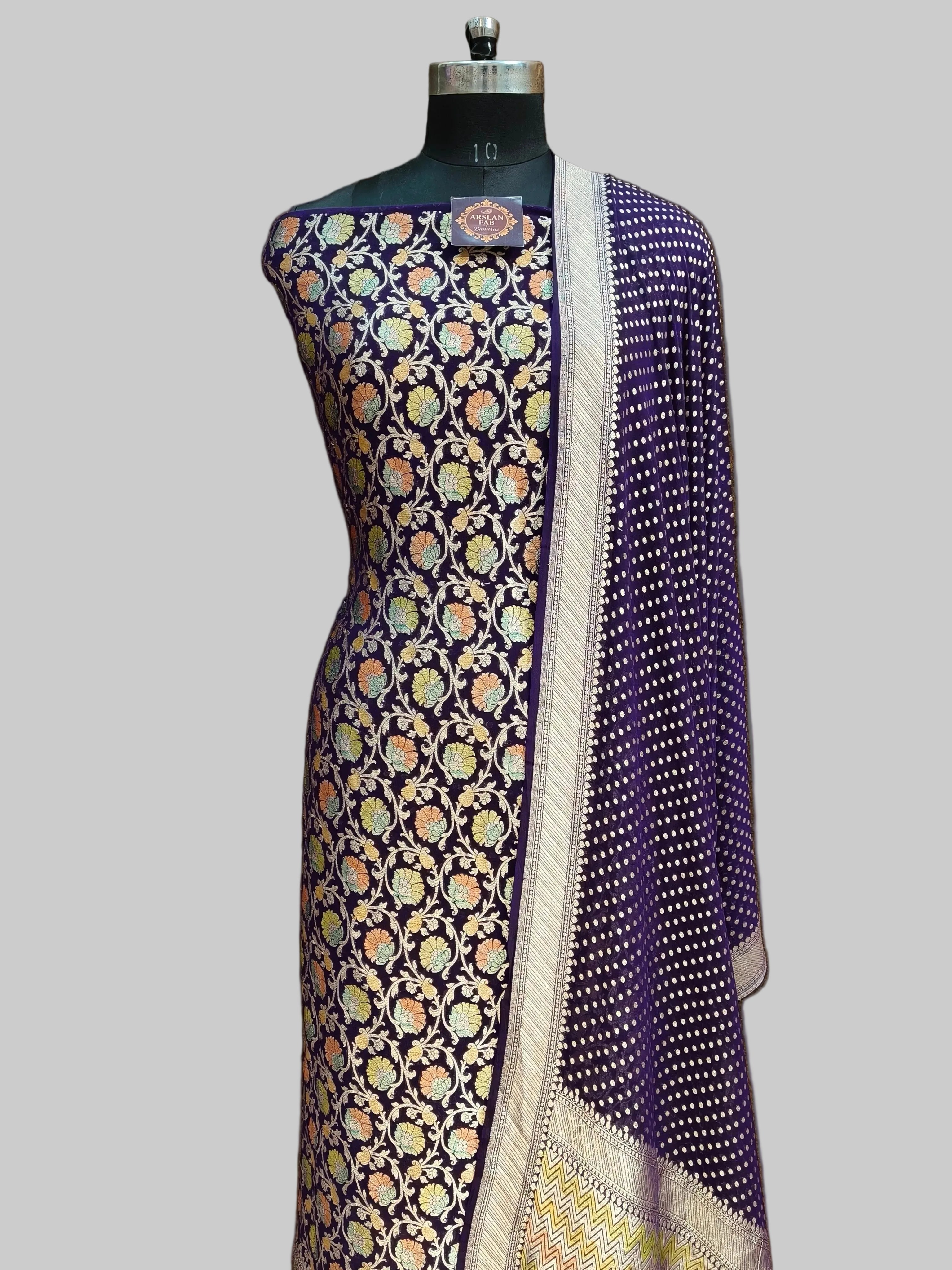 Banarasi Pure Khaddi Georjete Multi Meena Suit