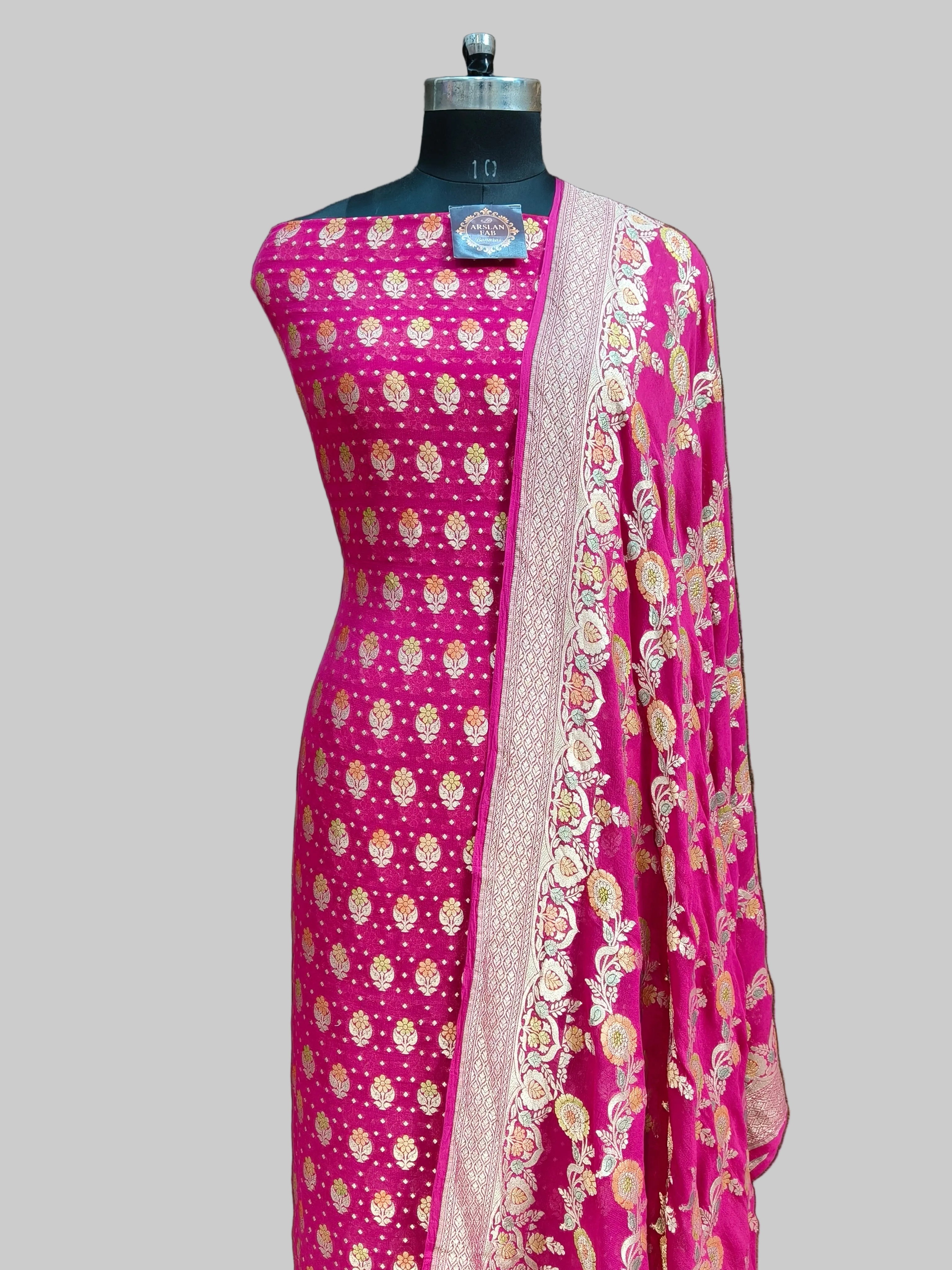 khaddi Georjette Rani Multi Meena Suit