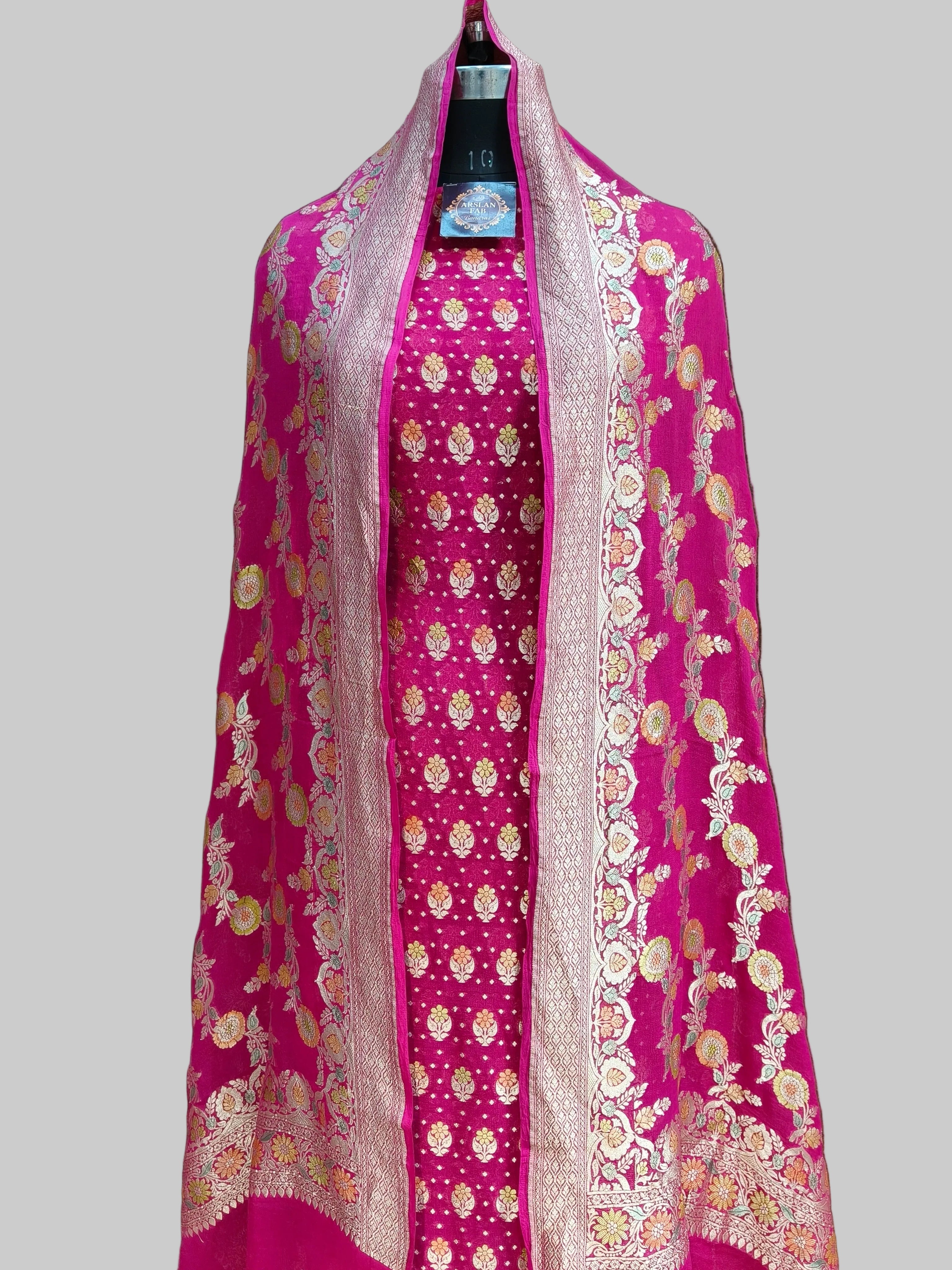 khaddi Georjette Rani Multi Meena Suit