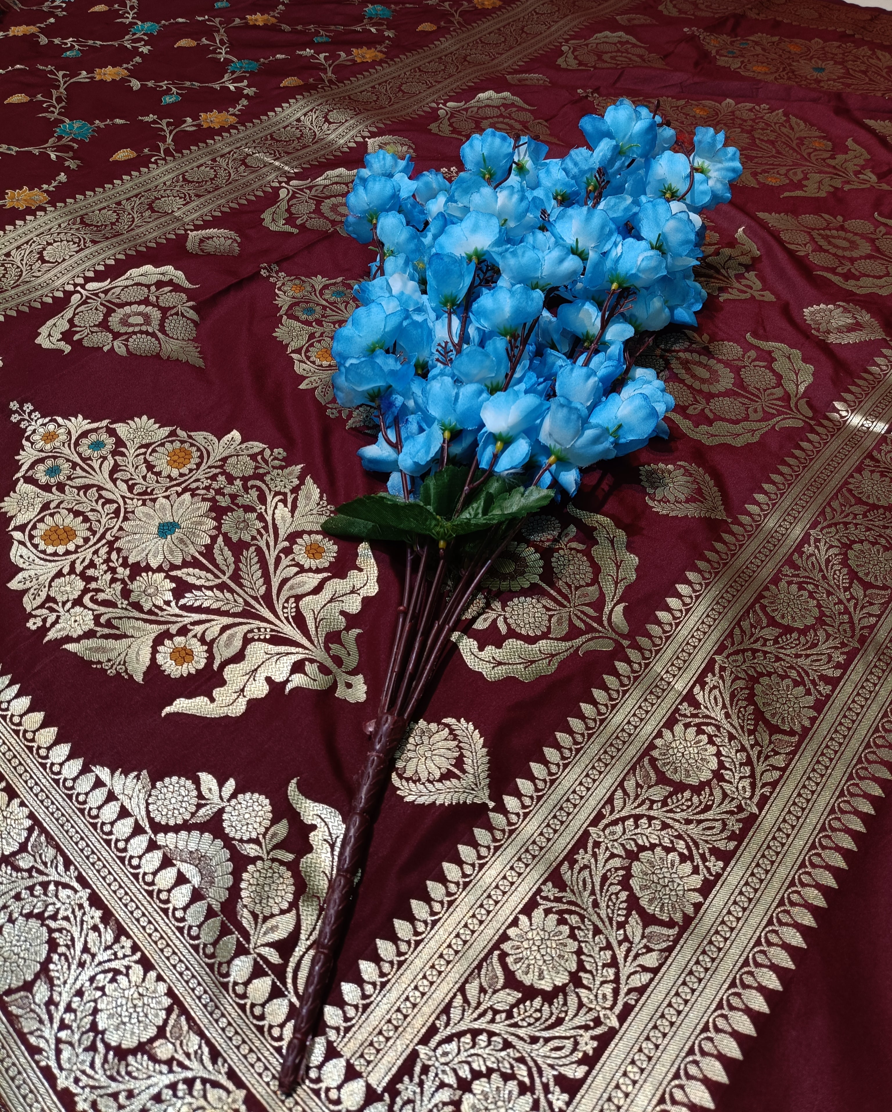 Maroon Banarasi Pawri  Silk  Meena Saree