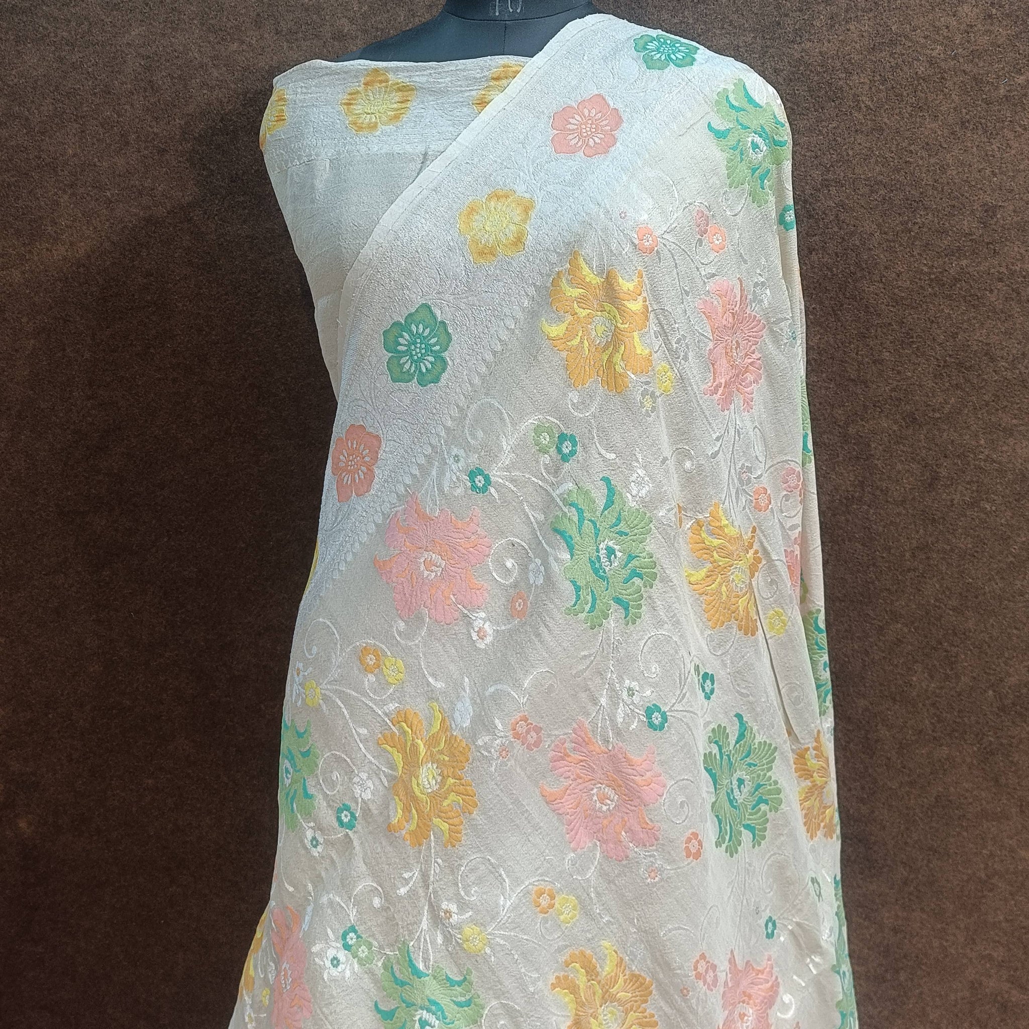 Baranasi Pure Tassar Silk Alfi Work Saree