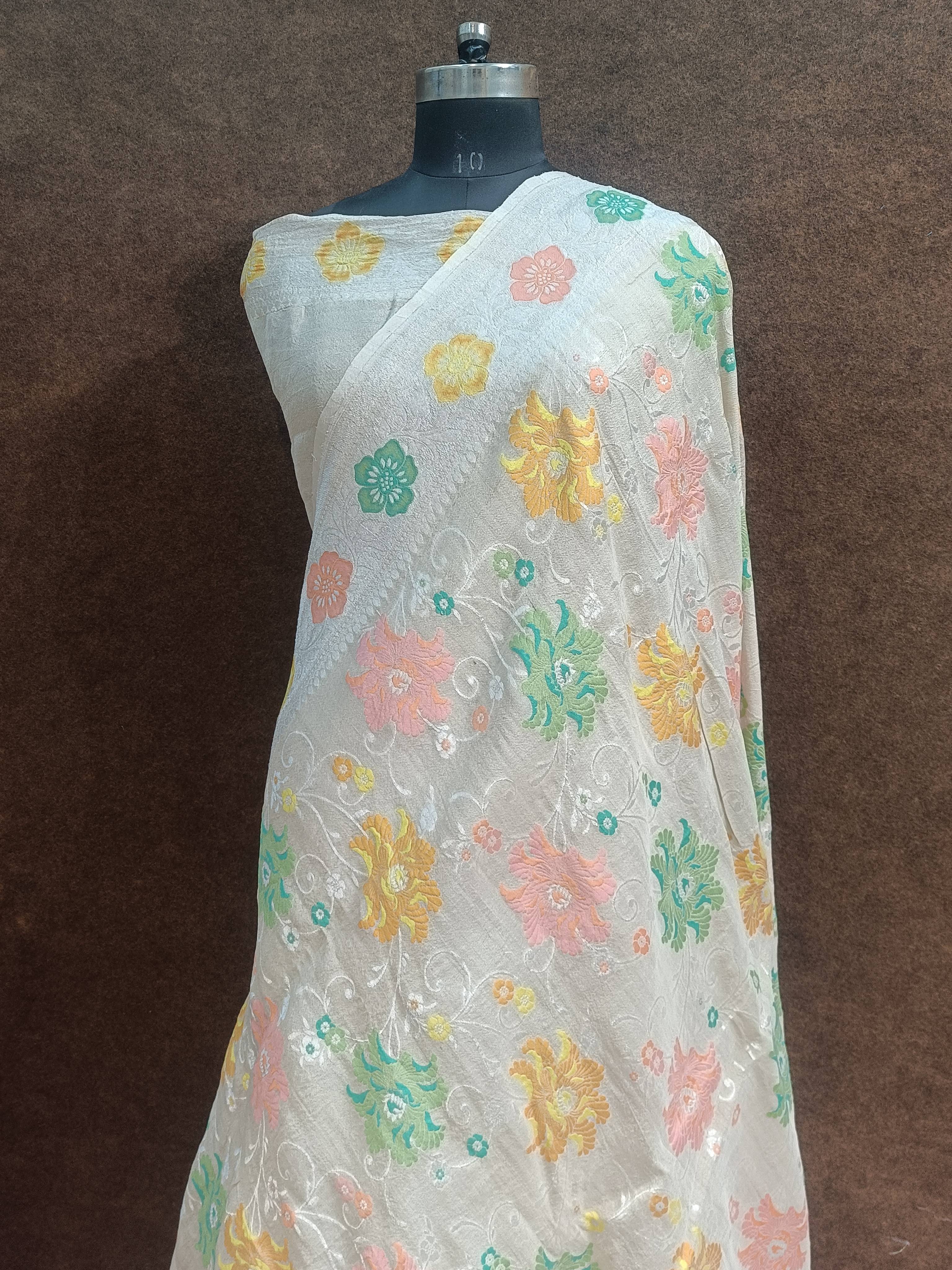 Baranasi Pure Tassar Silk Alfi Work Saree