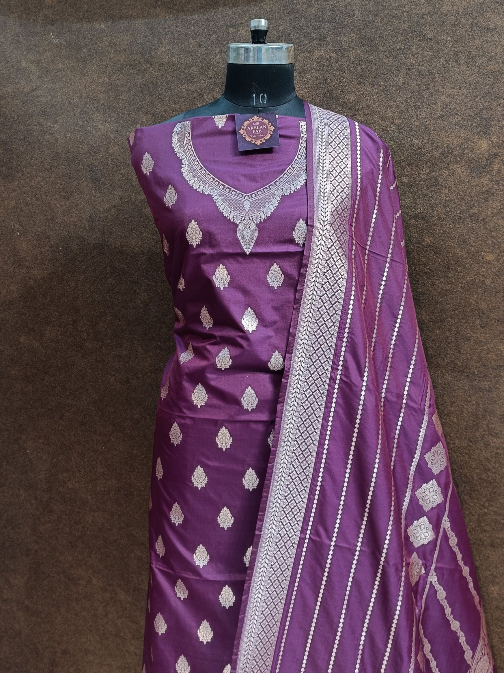 Banarasi silk neck design suit