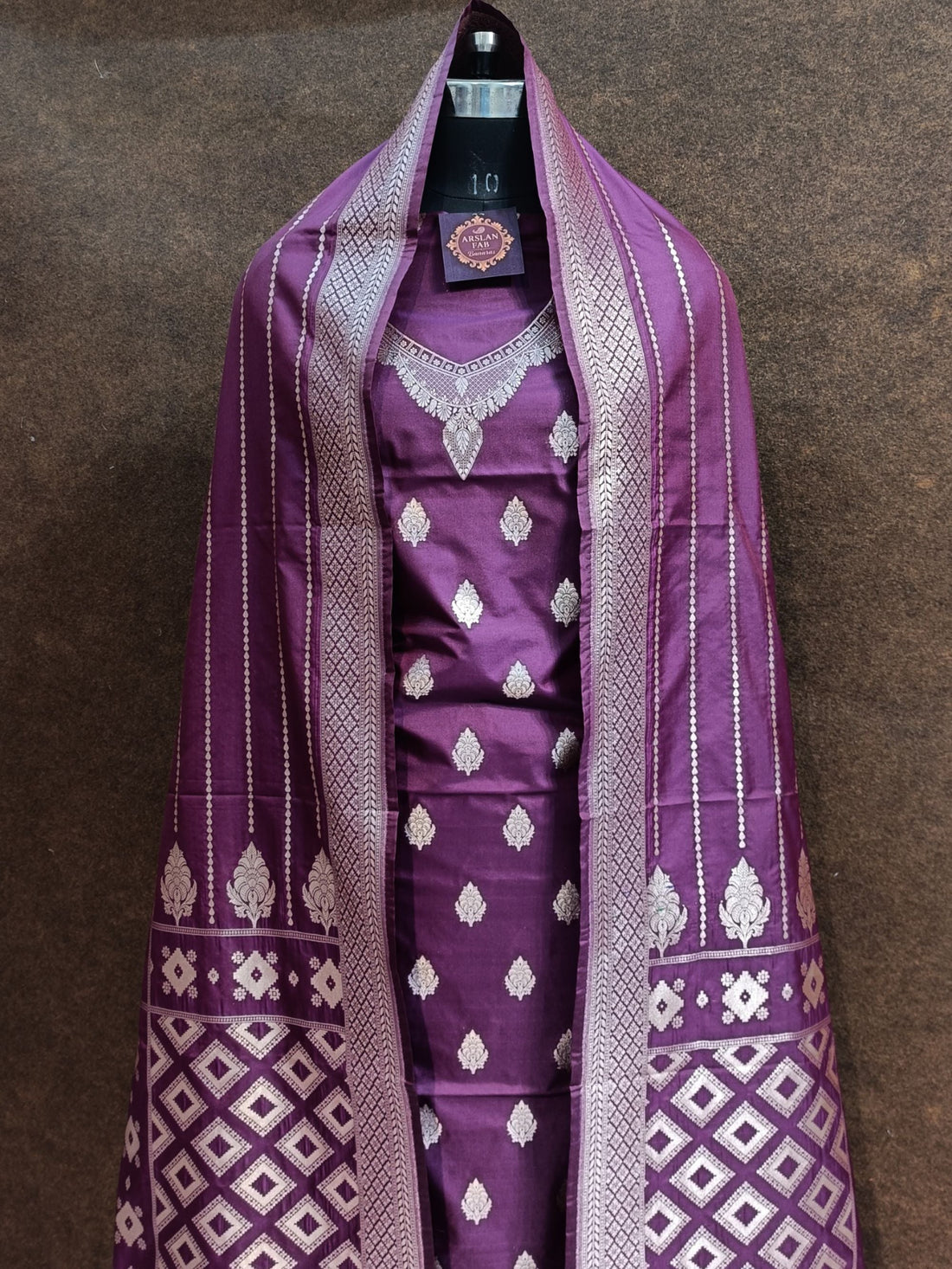 Banarasi silk neck design suit